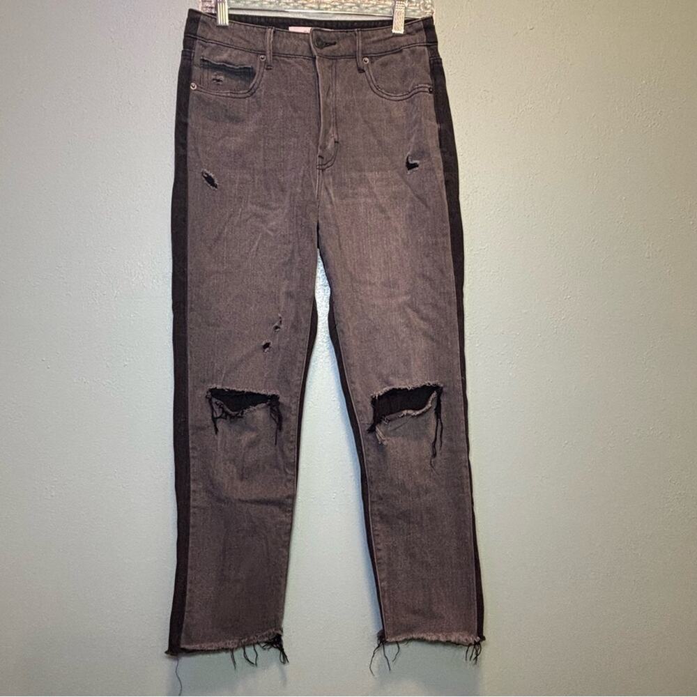 Hidden Two-Tone Distressed Wide Leg Gray & Black Jeans Women’s Size 27